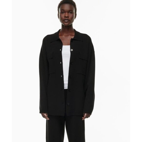 WILFRED Aritzia Ronnie Sweater Jacket Long Sleeve Black Sz S Oversize Casual Top - Picture 1 of 5